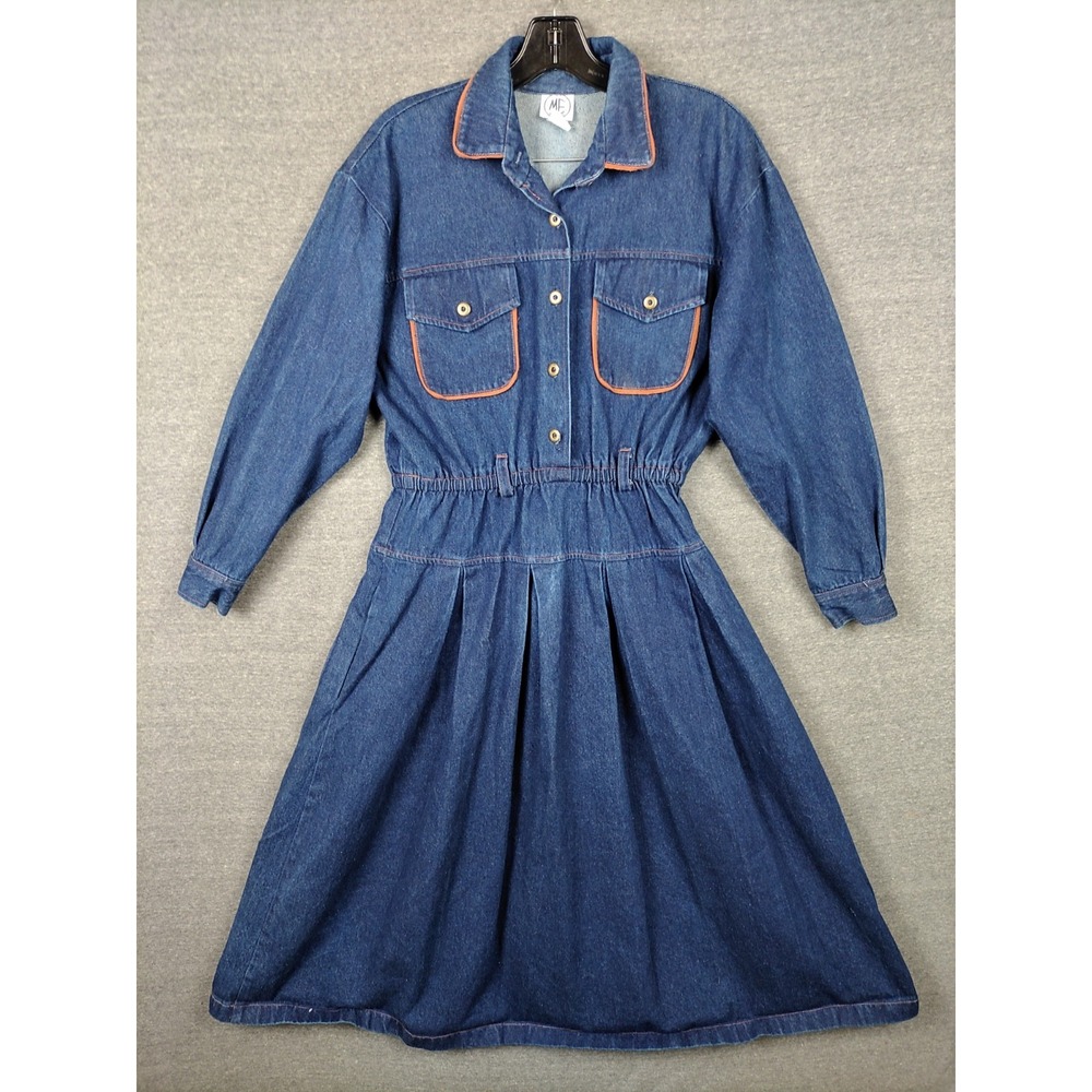 VTG Modern‎ Essentials Womens Dress Medium Blue Denim Western Retro Classic